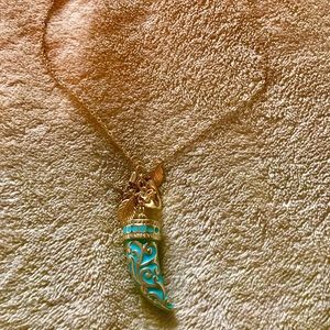 Turquoise enamel good luck horn pendant necklace